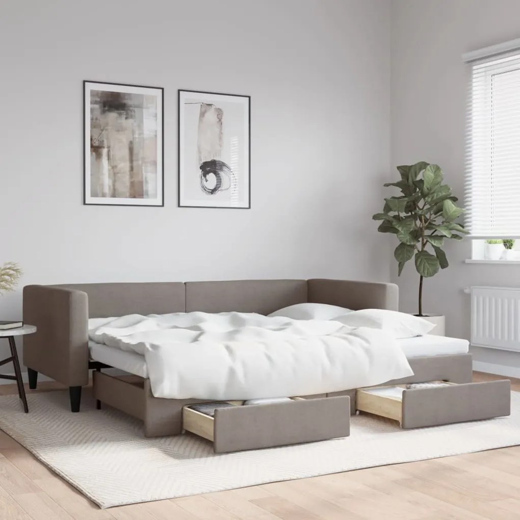 Sofá-cama c/ gavetão/gavetas 90x200 cm tecido cinza-acastanhado