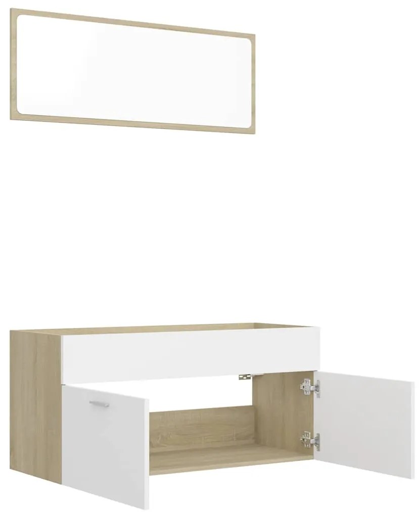 2 pcs conj. móveis casa banho contrapl. branco/carvalho sonoma