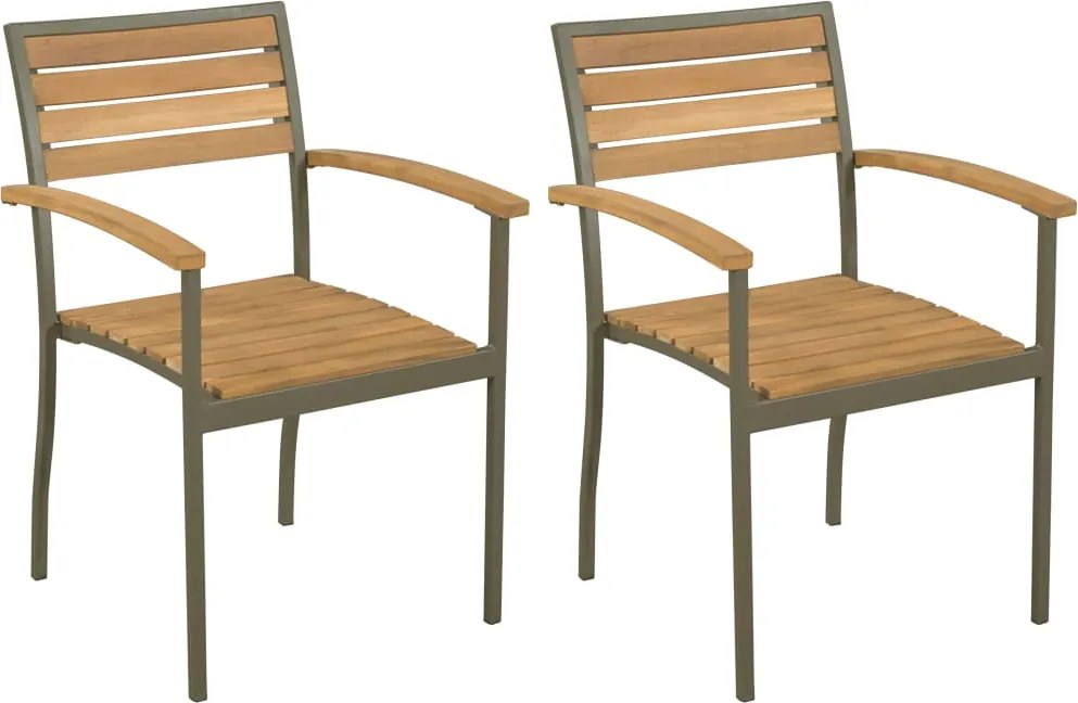vidaXL Cadeiras de jardim empilháveis 2 pcs madeira acácia maciça/aço
