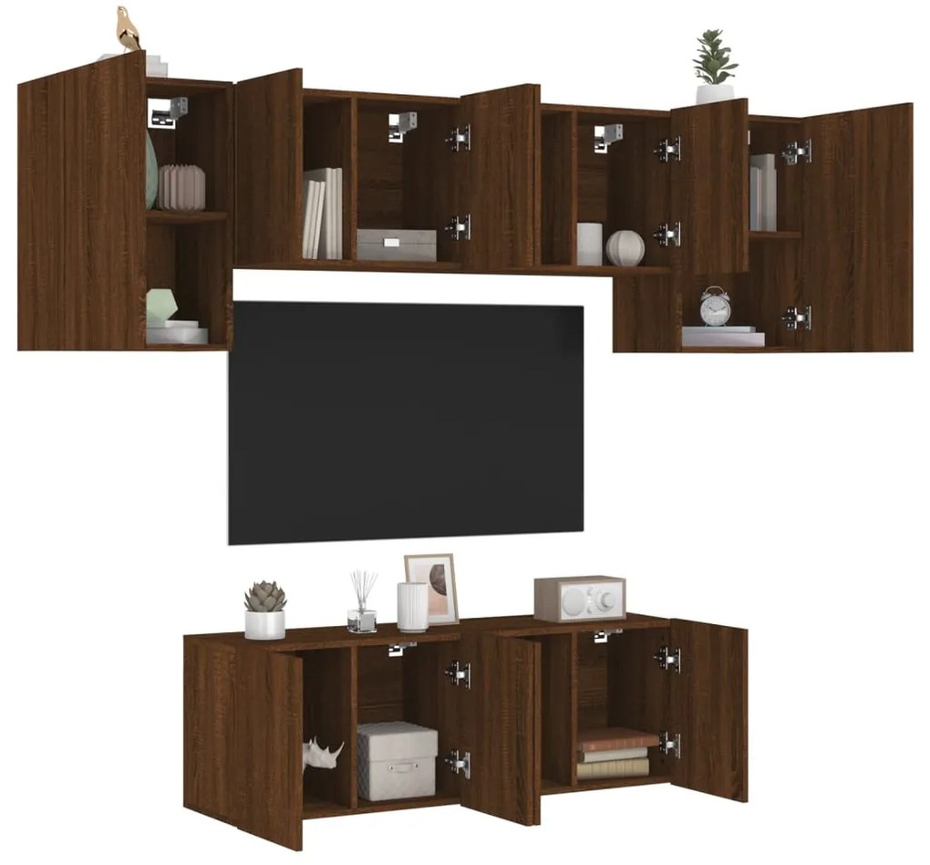 vidaXL 6pcs móveis de parede p/ TV derivados madeira carvalho castanho