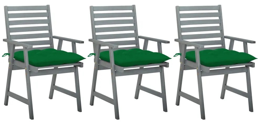 vidaXL Cadeiras de jantar p/ jardim 3 pcs c/ almofadões acácia maciça