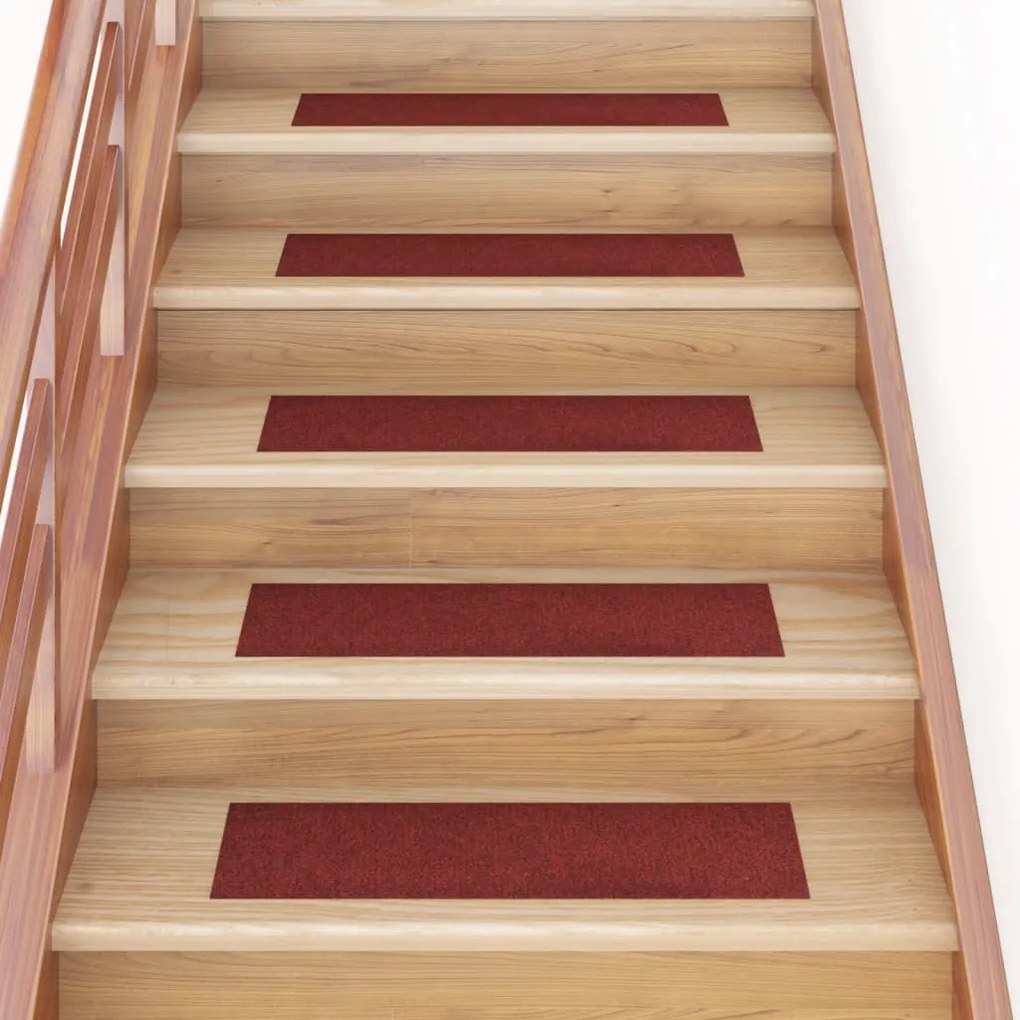 vidaXL Tapetes de escada autoadesivos 15 peças 76x20 cm vermelho bordô retangular