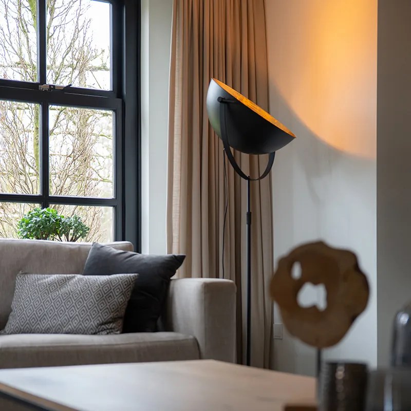 Candeeiro de pé industrial preto 50 cm com dourado ajustável - Magnax