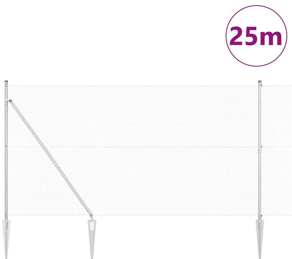 Cerca de Arame Soldado com 13 Postes em Pique 1.5x25 m Aço Galvanizado