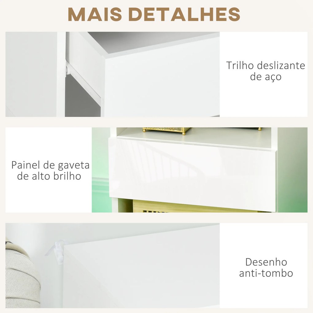 HOMCOM Mesa de Cabeceira Moderna com Luz LED Mesa de Cabeceira com Controlo Remoto Gaveta de Alto Brilho e 2 Prateleiras para Sala de Estar Dormitório 40x40x55 cm Branco