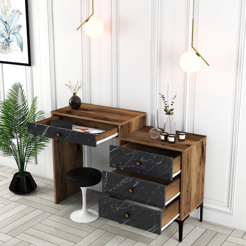 Mesa de Maquilhagem Lizbon500 – Nogueira e Preto – 124x84,7x40 cm