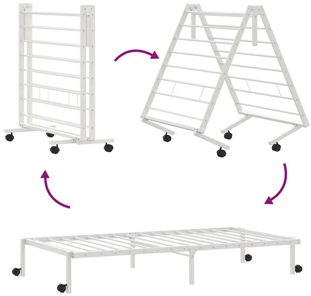 Estrutura de cama sem colchão Dobrável 100x190 cm aço branco