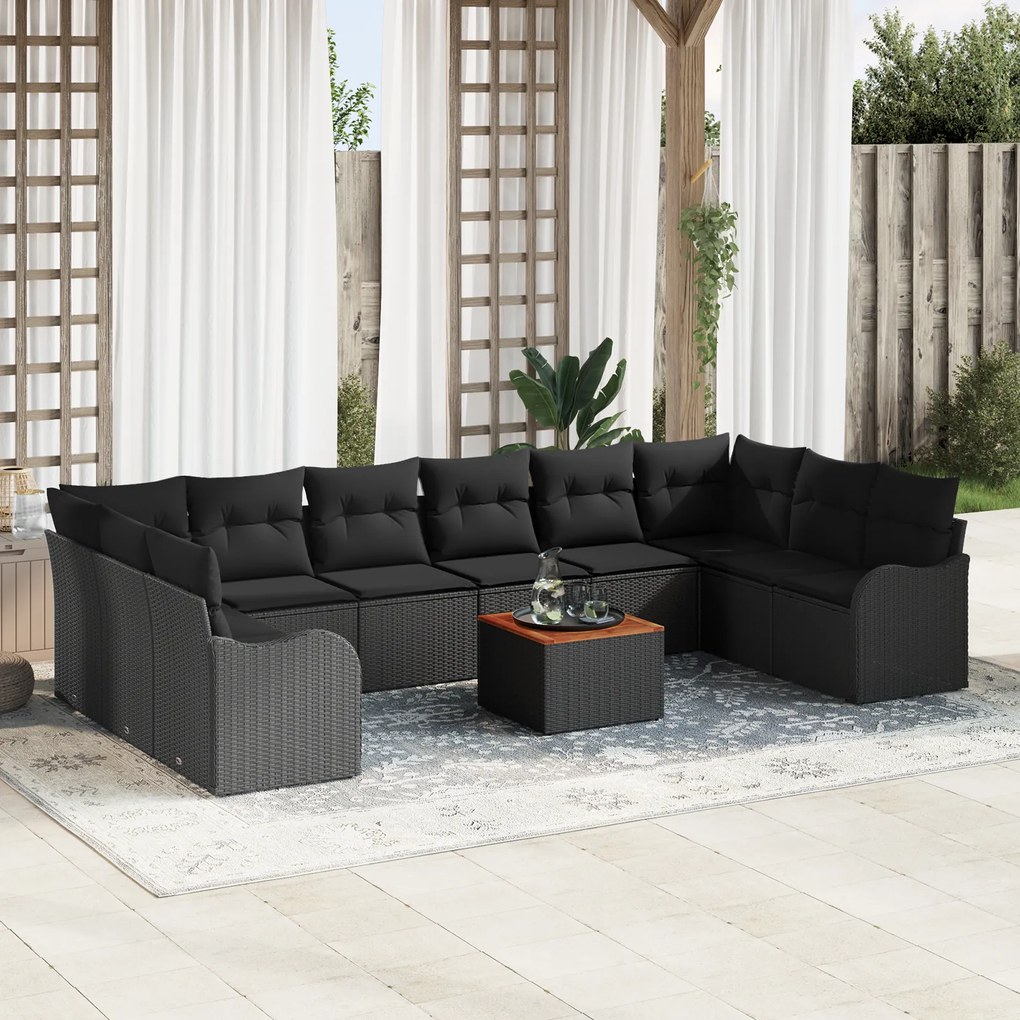 Conjunto de Sofá de Jardim vidaXL de 11 Peças com Almofadas Rattan Pol