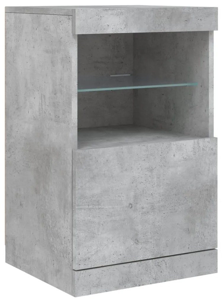 Aparador com luzes LED 123x37x67 cm cinzento cimento