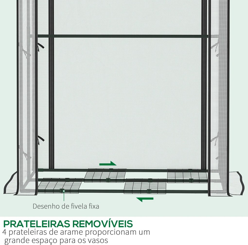 Estufa de Jardim Estufa com Porta Enrolável 8 Orifícios de Ventilação