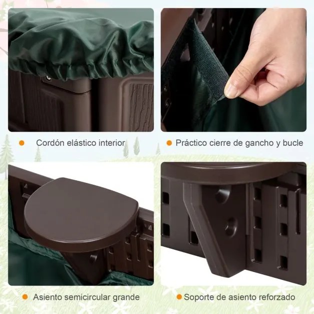 Caixa Areia exterior Crianças 183 cm para 4 Crianças com Cobertura Impermeável e Assentos Castanho