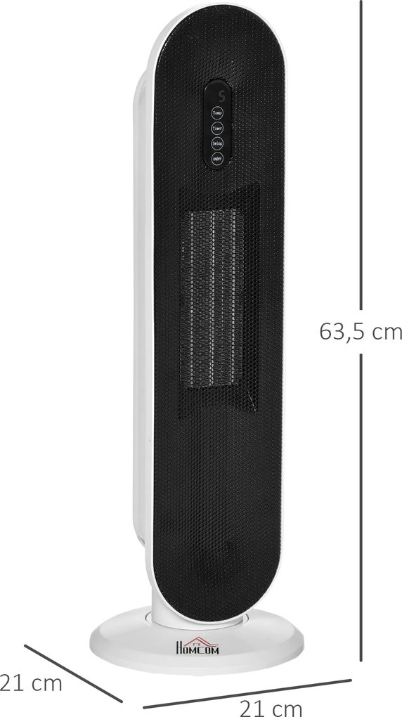 Aquecedor Cerâmico de Torre com Controlo Remoto - Branco e Preto - 21x