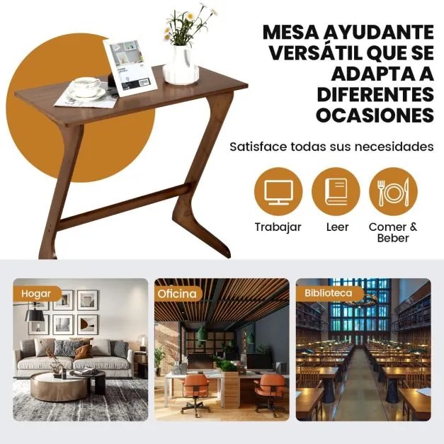 Mesa Auxiliar de Bambu para Sofá 75 cm x 40 cm x 70 cm com Ampla Superfície Secretária para Portátil que Economiza Espaço Montagem Rápida de Aperitivo