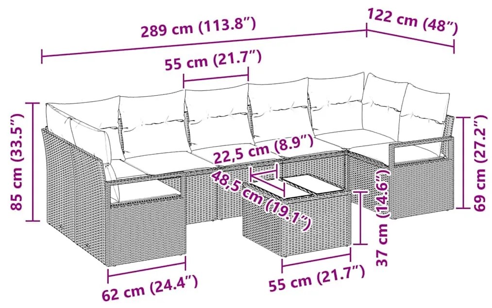 Conjunto de Sofá de Jardim vidaXL de 8 Peças com Almofadas Bege Polira