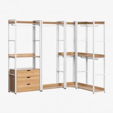 Armário Modular Aberto De Canto De 4 Peças Em Aço E Mdf Ariaster Natural - Sklum