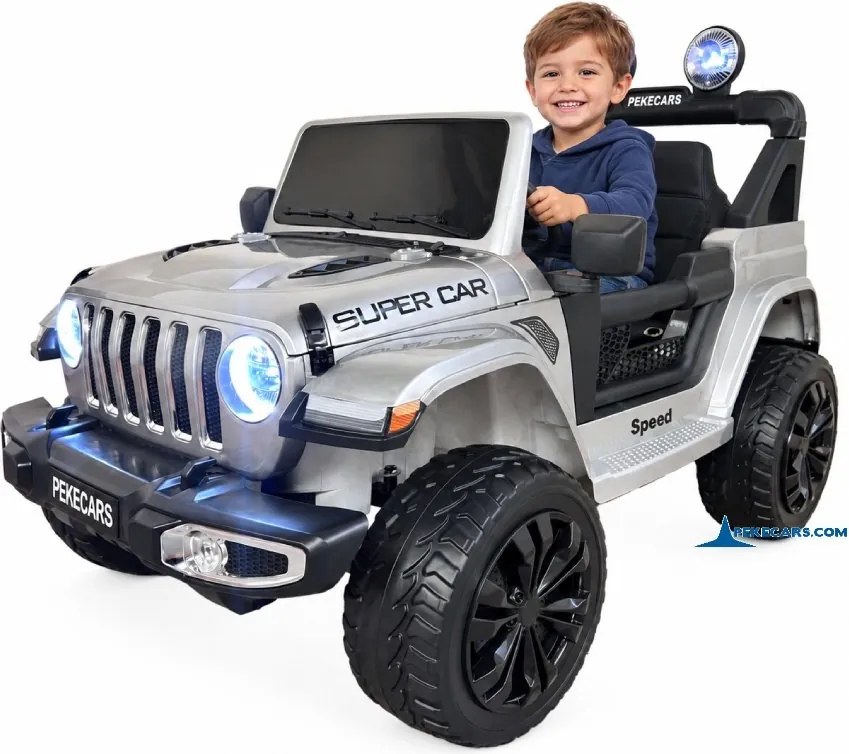 Jeep elétrico 12V 4x4 para crianças 1 a 6 anos Wrangler Rubicon Style rodas Borracha e controlo remoto cinzento Metalizado