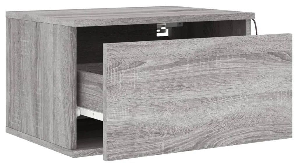 Mesa de cabeceira de parede com luzes LED cinzento sonoma