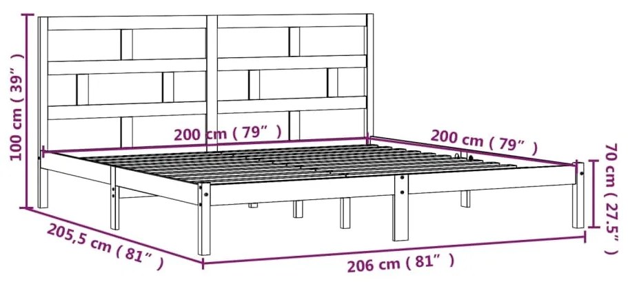 Estrutura de cama 200x200 cm madeira de pinho maciça