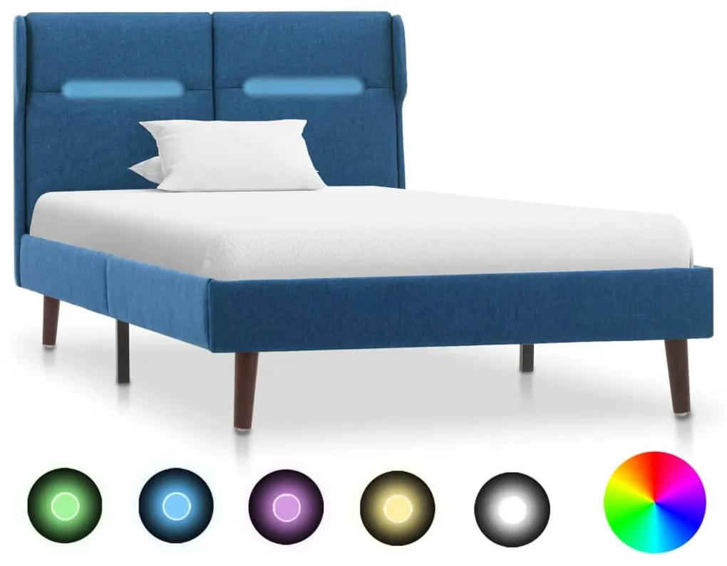286896 vidaXL Estrutura de cama com LED 100x200 cm tecido azul