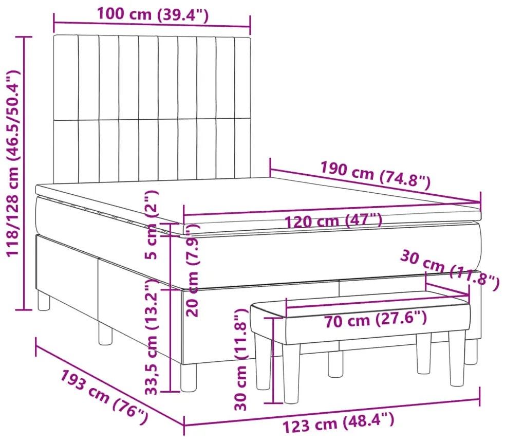 Cama boxspring c/ colchão 120x190cm tecido castanho-acinzentado