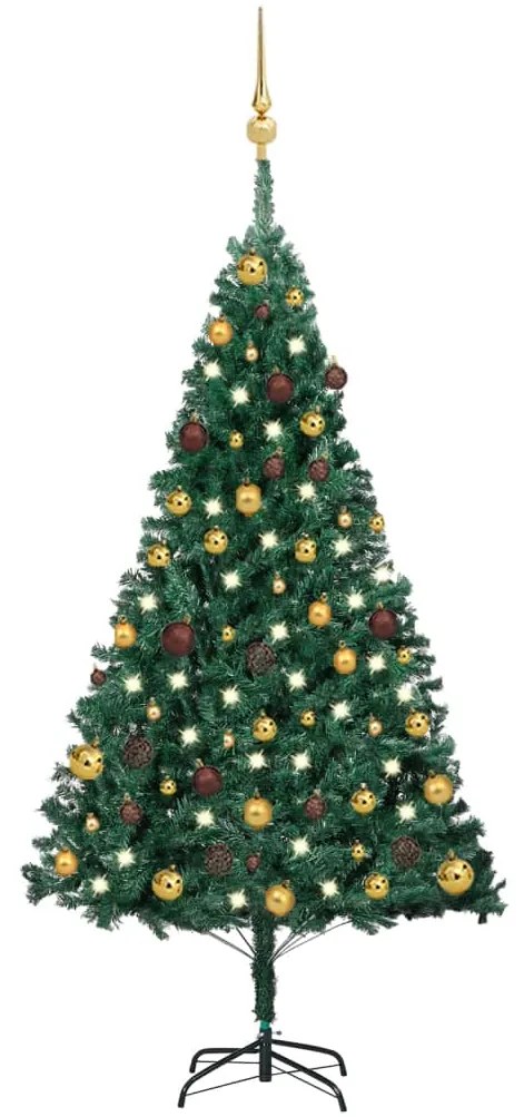 Árvore de Natal artificial c/ luzes LED e bolas 150cm PVC verde