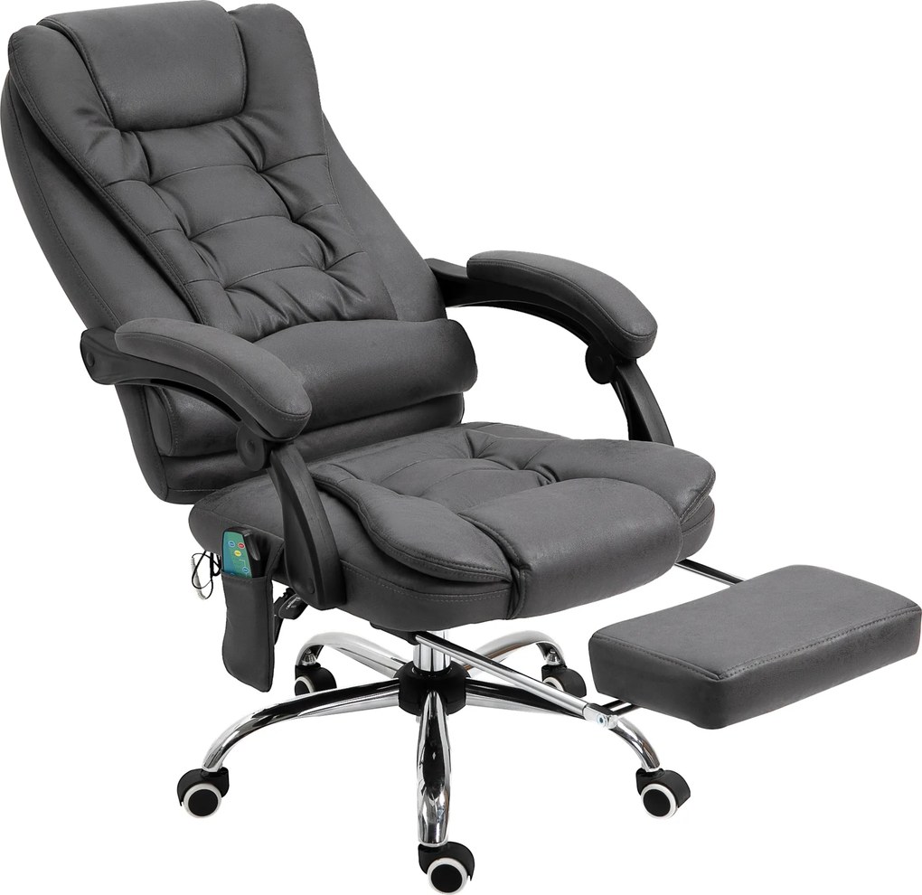 Cadeira de escritório com massagem e aquecimento, altura ajustável, encosto reclinável, apoio para os pés e almofada lombar integrada cinzento escuro