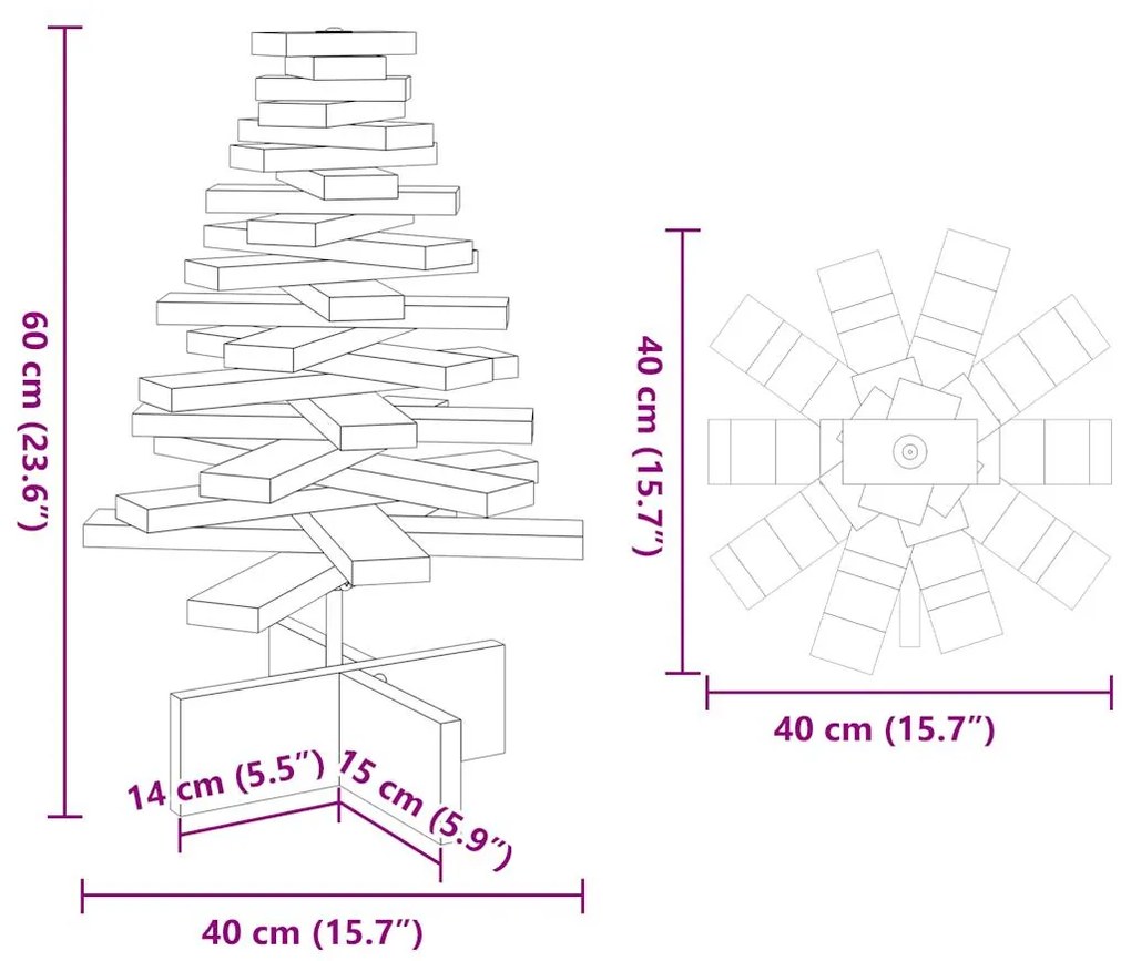 Árvore Natal decorativa 60 cm madeira de pinho maciça branco
