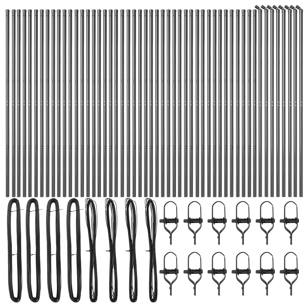 Postes de Cerca vidaXL 52 pcs Cinza Ø32 mm 200 cm Aço Galvanizado