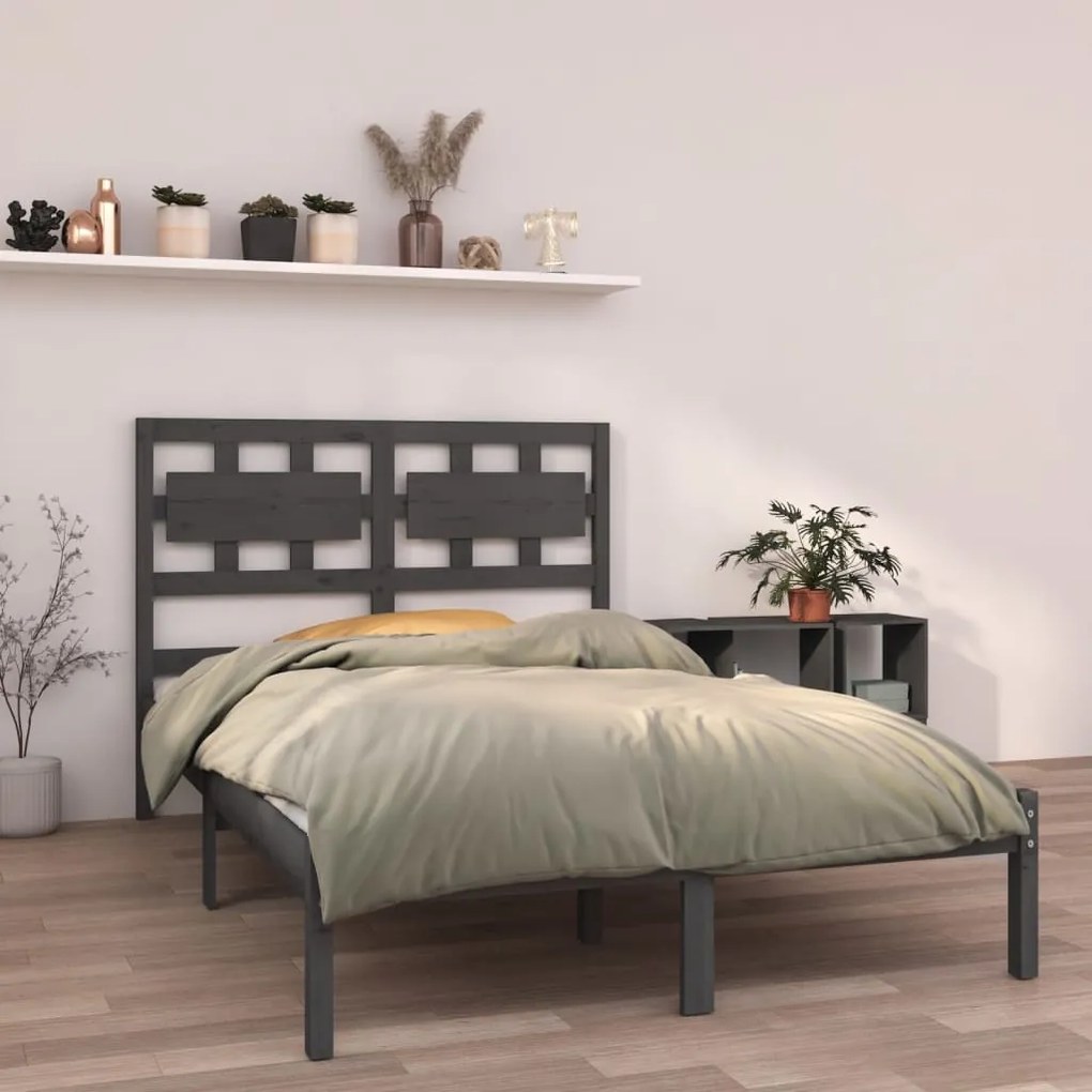 vidaXL Estrutura de cama king 150x200 cm madeira maciça cinza