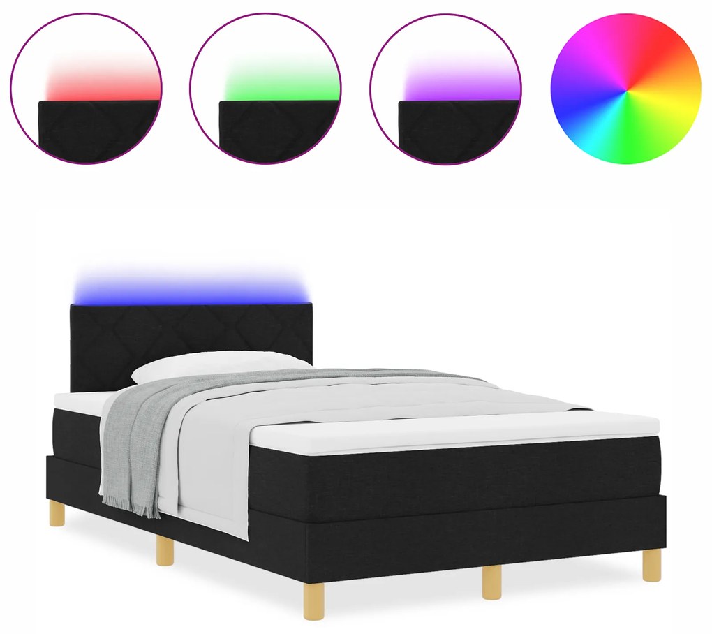 Cama Box com Colchão & LED Preta 120x200 cm Tecido