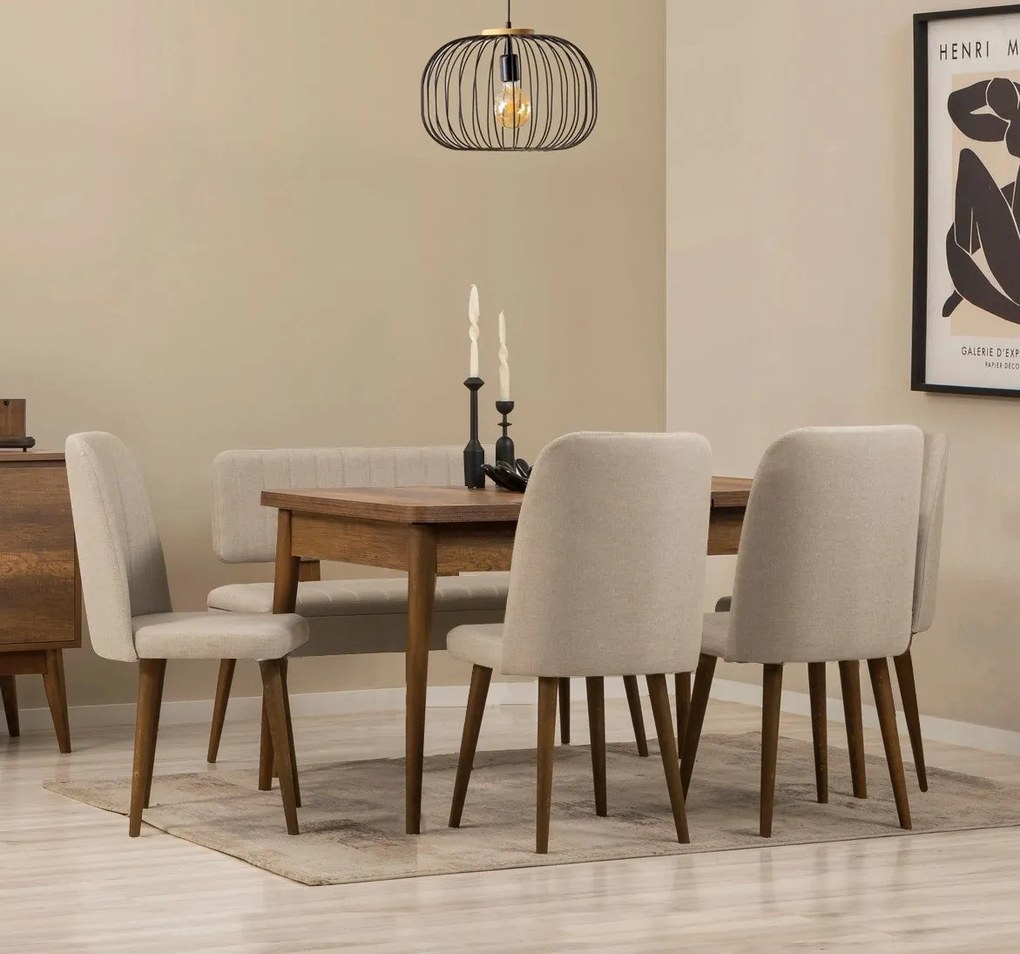**** Conjunto Extensível de Mesa de Jantar e Cadeiras Vina – Nogal e C
