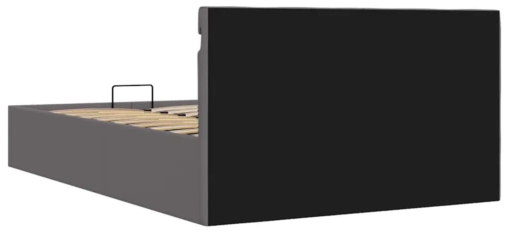 Cama hidráulica c/ arrumação LED 140x200cm couro artific. cinza