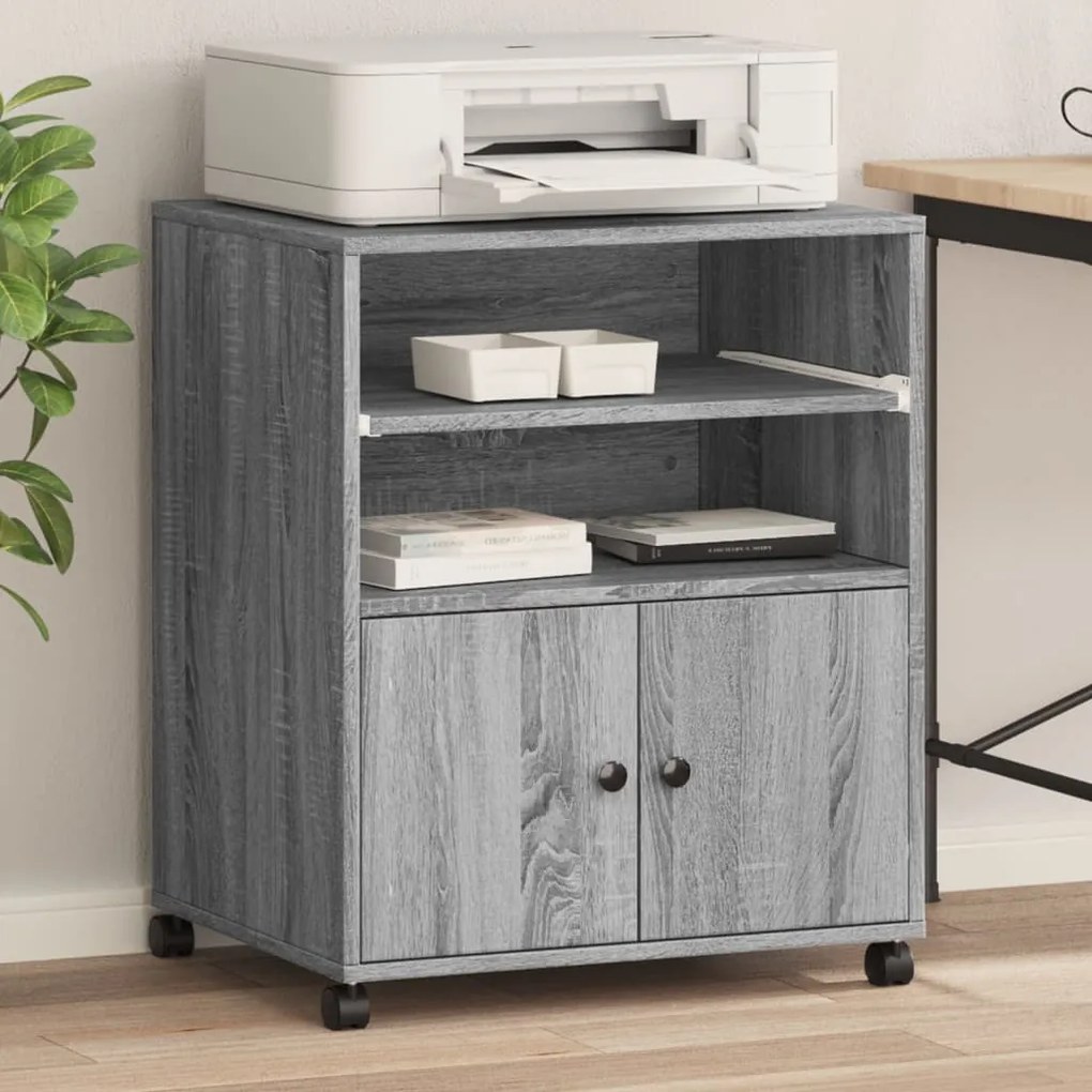 Suporte para impressora com rodas 60x48x74 cm cinzento sonoma