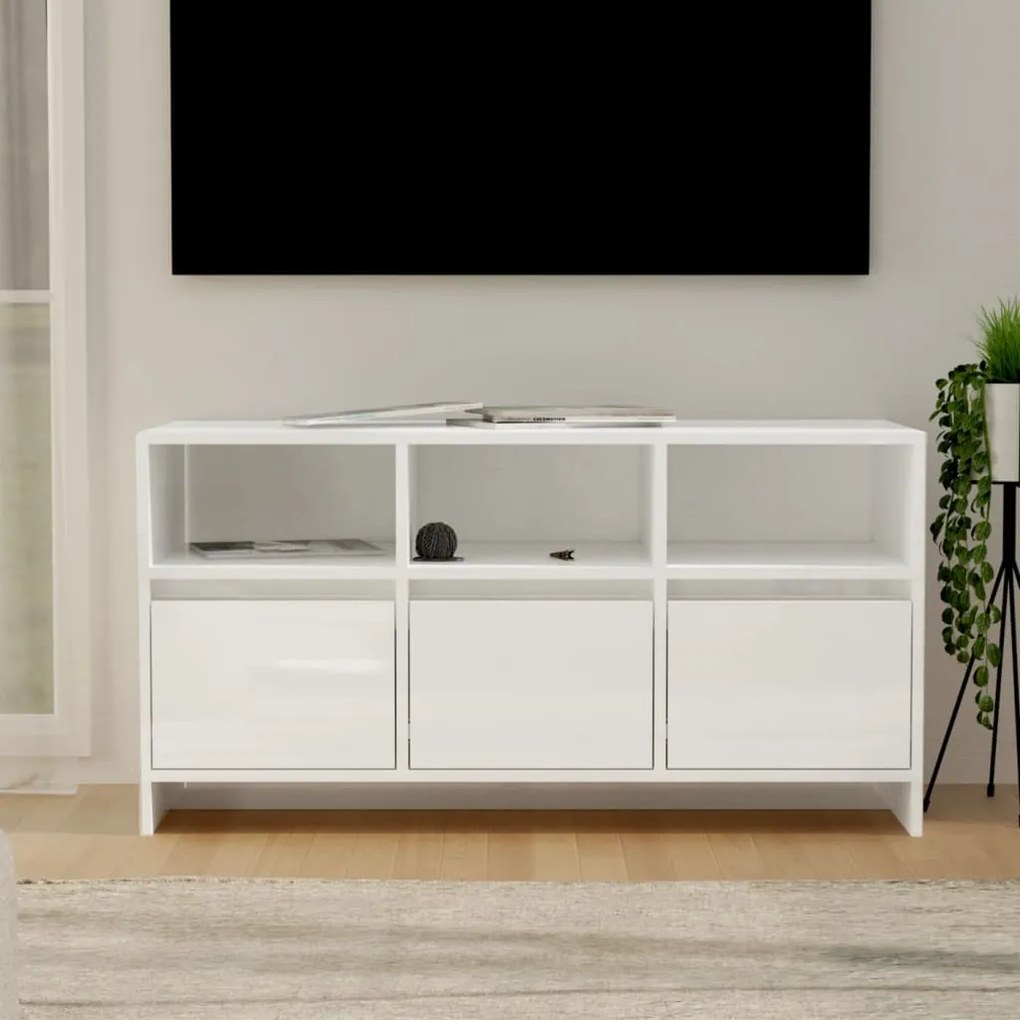 Móvel de TV 102x37,5x52,5 cm contraplacado branco brilhante