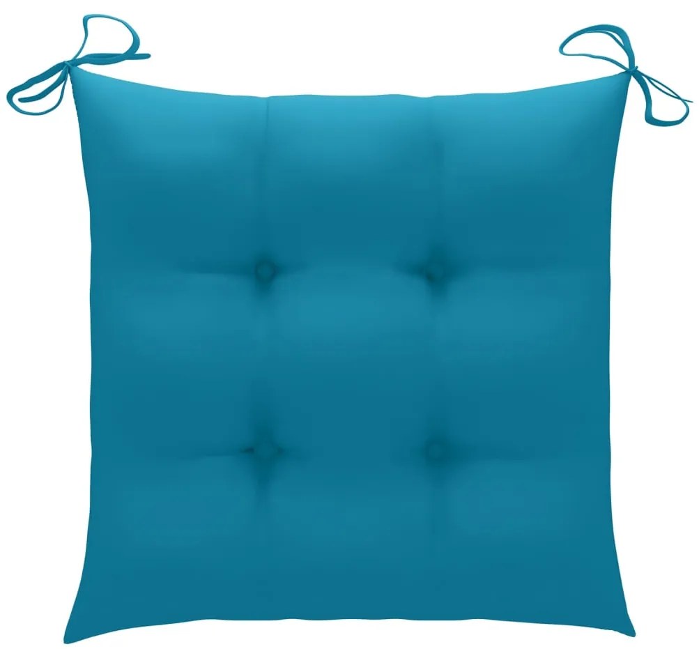 Cadeiras de jardim c/ almofadões azuis-claros 8 pcs teca maciça
