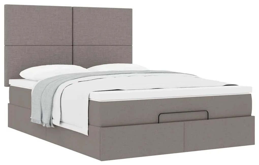 Estrutura de cama otomana com colchão tecido cinzento 140x200cm