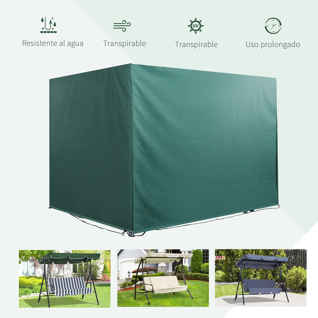 Capa Protetora para Baloiço de Jardim de 3 Lugares 215x155x150cm Impermeável com fecho Cobertura para Móveis de Exterior Verde