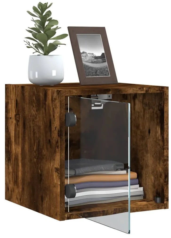 Mesa de cabeceira c/ porta de vidro 35x37x35 cm carvalho fumado