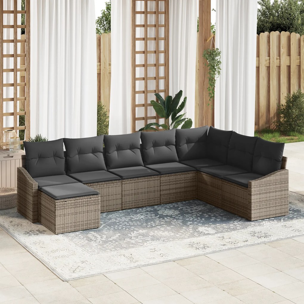 Conjunto de Jantar de Jardim com 8 Peças e Almofadas Cinza Polirattan