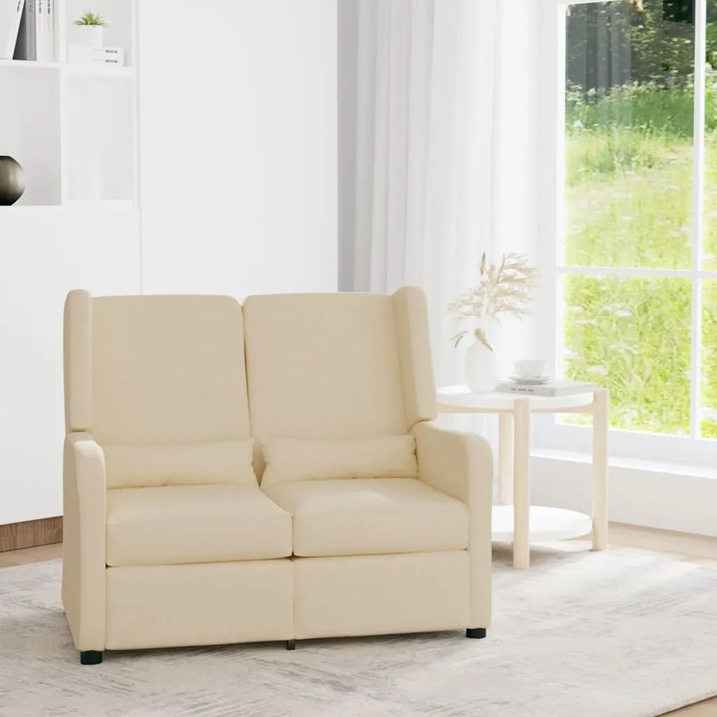 vidaXL Sofá reclinável de 2 lugares tecido cor creme