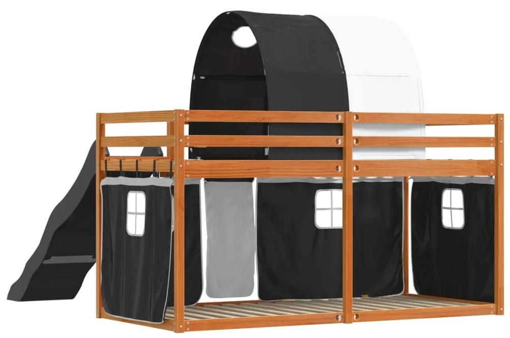 Beliche com escorrega e cortinas 90x190 cm branco e preto