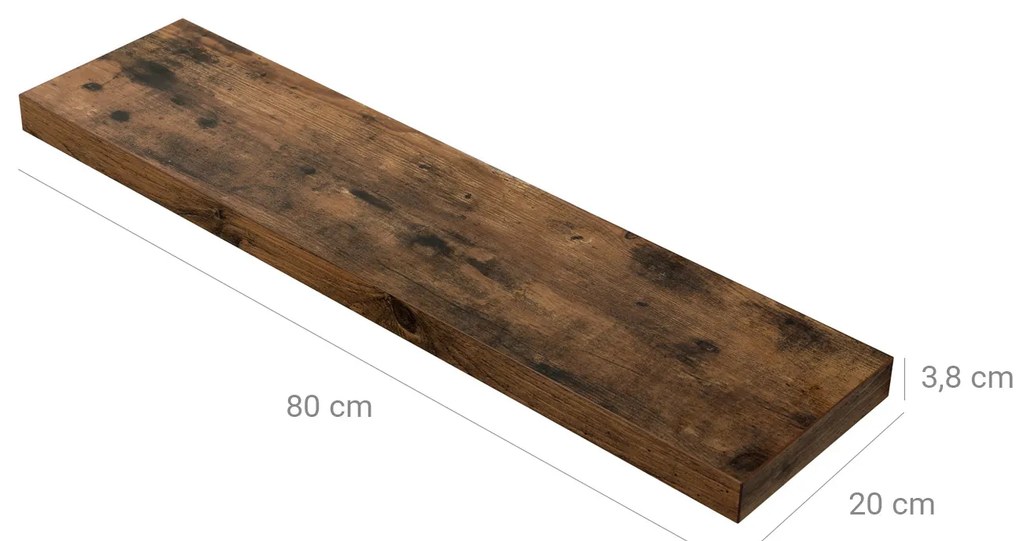 Prateleira de parede de 80 cm em madeira 80 x 20 x 3,8 cm com aspeto castanho vintage