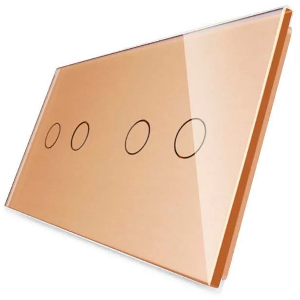 Frente interruptor tátil 2 módulos + 4 botões, Painel dourado vidro temperado