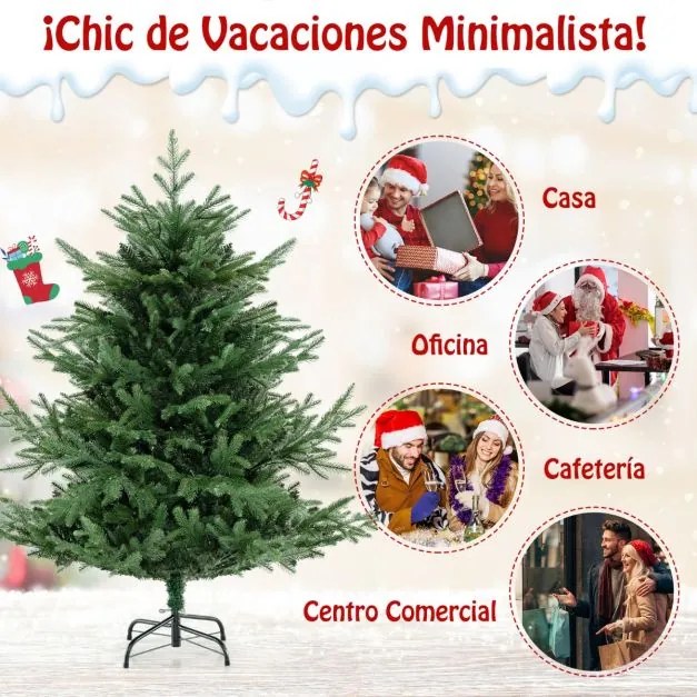 Árvore de Natal artificial pré-iluminada 135 cm, 442 pontas de ramos, 160 luzes LED, folhas mistas de PE e PVC, Verde