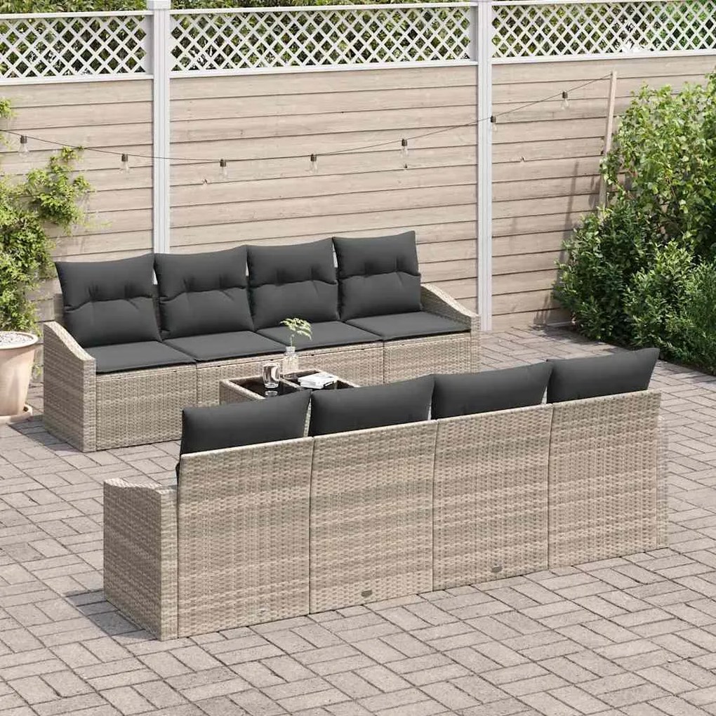 Conjunto de Sofá de Jardim de 7 Peças com Almofadas Cinza Claro de Pol