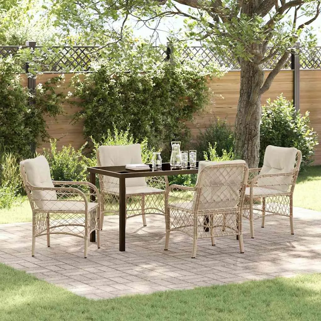 vidaXL Conjunto de Jantar de Jardim 5 Peças com Almofadas Beiges em Rattan Sintético