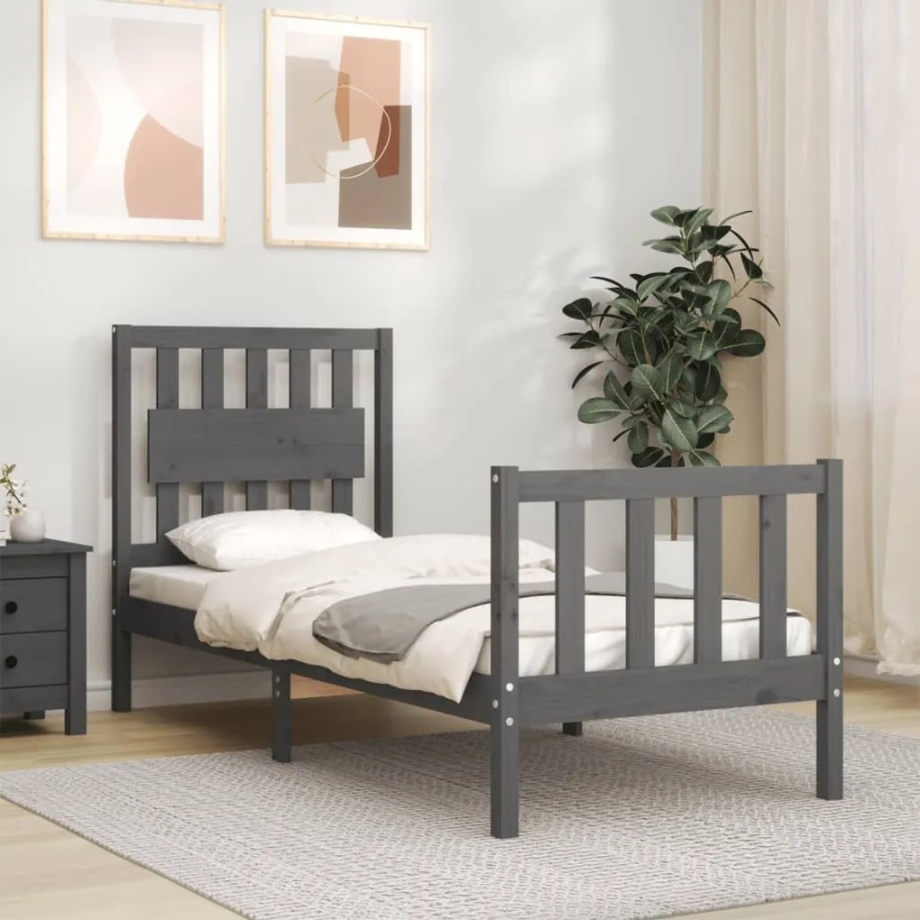 vidaXL Estrutura cama de solteiro c/ cabeceira madeira maciça cinzento
