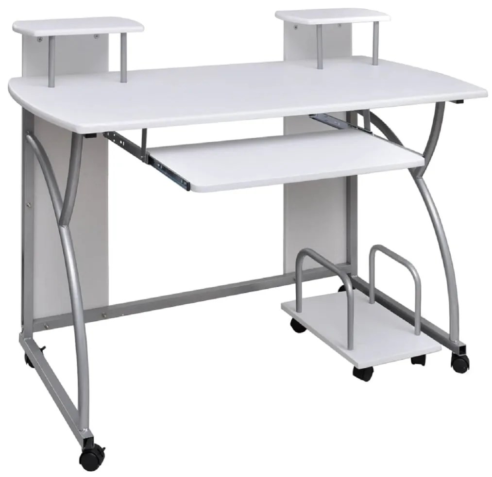 vidaXL Secretária computador 110x52x88,5 cm derivados madeira branco