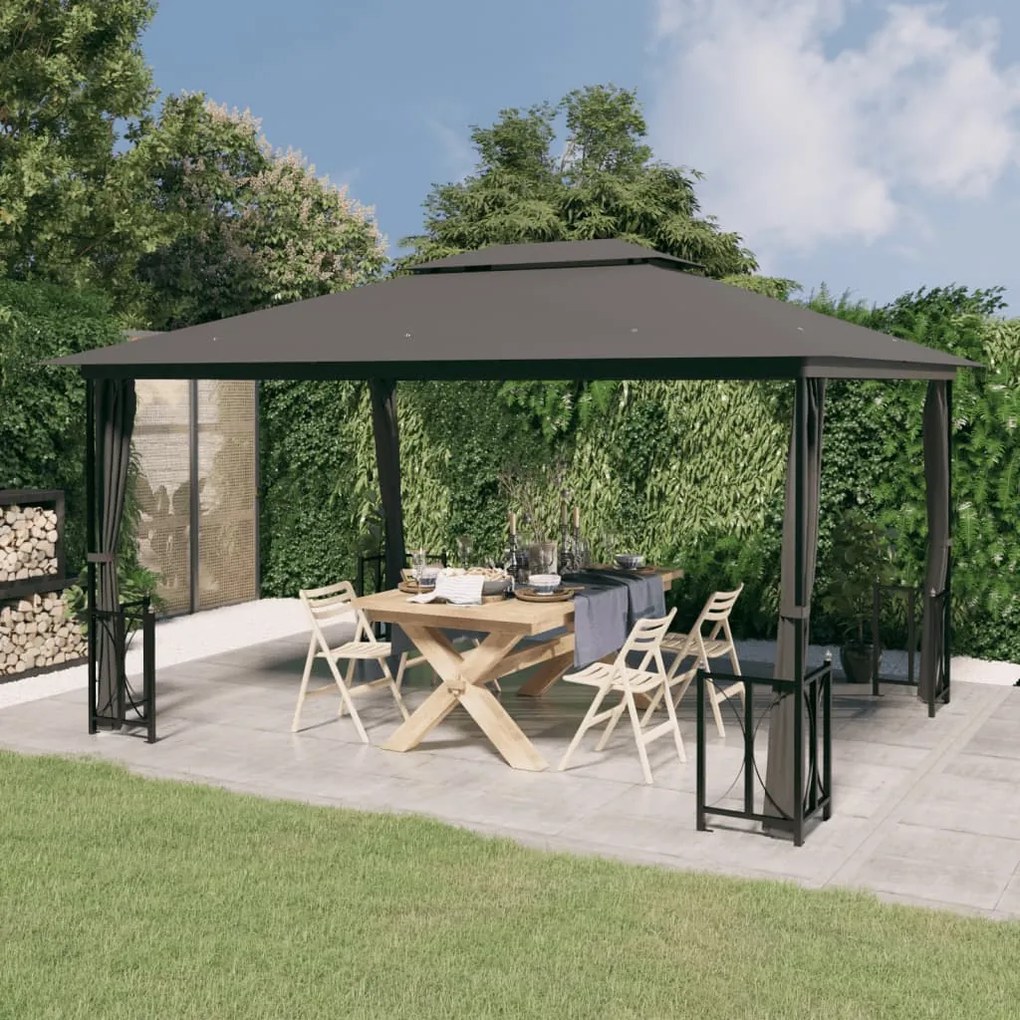 vidaXL Gazebo com paredes laterais e telhado duplo 3x4 m cor antracite