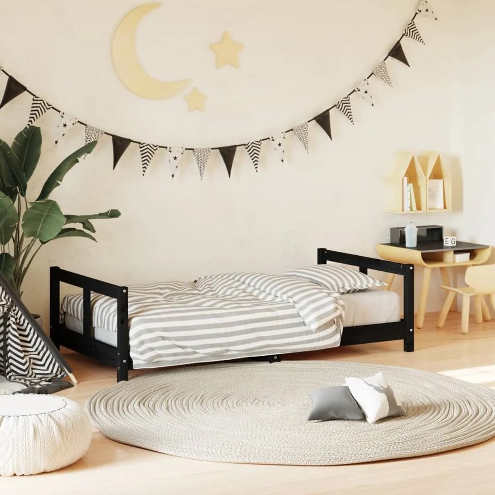vidaXL Estrutura de cama infantil 80x160 cm pinho maciço preto